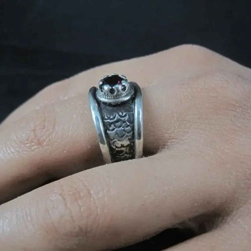 Gothic Sterling Garnet Ring Size 9 One of a Kind